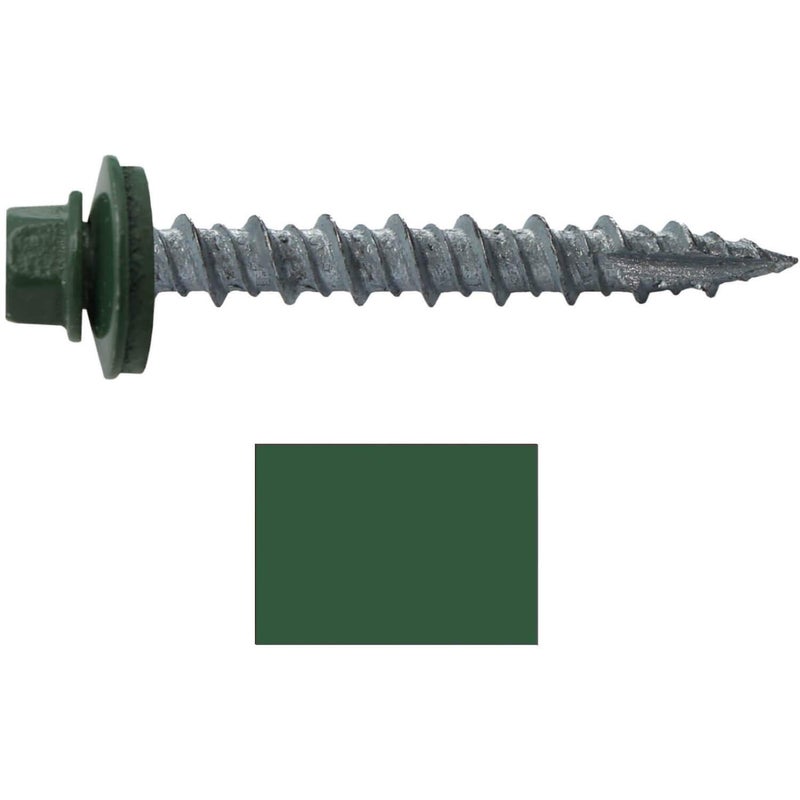 Jake Sales Metal Roofing Screws: (250) 10 x 1-1/2" Evergreen Hex Head Sheet Metal Roof Screw. Self Starting Metal to Wood siding Screws. EPDM Washer. Colored Head - Image 2